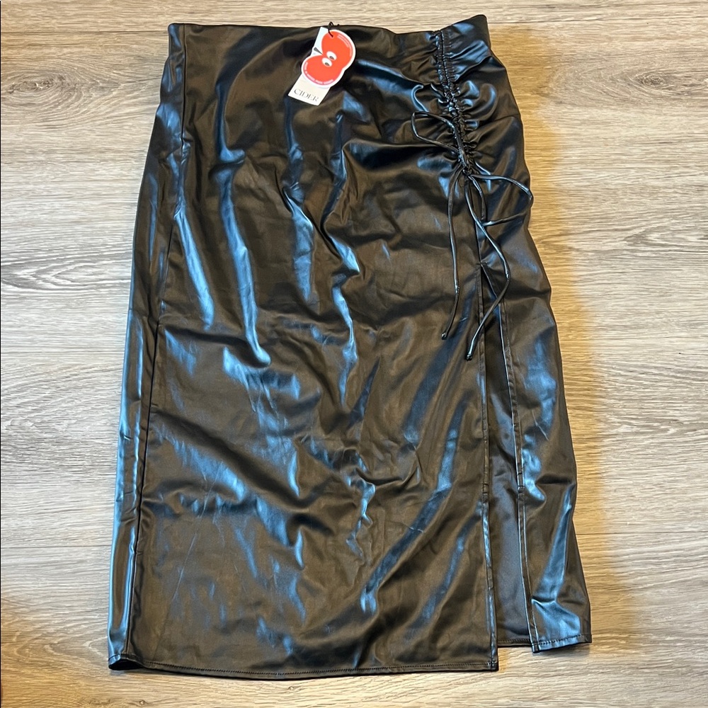 Black Faux Leather Pencil Skirt